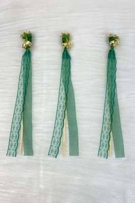 Yeşil Çubuk Nedime Zili, Gelin Damat Düğün Kına Sünnet Tefi Defi, Cipso Ve Kurdele Süslemeli 10 Adet