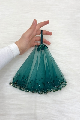 Yeşil Gelin Damat Halay El Mendili, Kristal Boncuk Ve İncili, Düğün Kına Sünnet Nişan Söz, 1 Adet