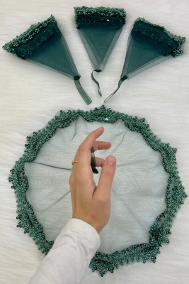 Yeşil Gelin Damat Halay Mendili, Cam Boncuk Ve İncili, Kına Gecesi Bride Düğün Nedime Söz Nişan