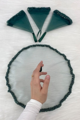 Yeşil Gelin Damat Halay Mendili, Cam Boncuk Ve İncili, Kına Gecesi Bride Düğün Nedime Söz Nişan