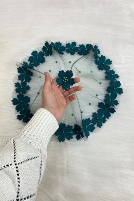 Yeşil Gelin Damat Halay Mendili, Yonca Çiçekli Ve Incili, Düğün Kına Söz Nişan Sünnet Bride Nedime