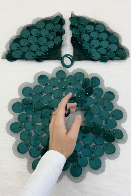 Yeşil Gelin Damat Mendili, İnci Detaylı Düğün Halay Nedime Söz Nişan Kına Sünnet Bride Mendil