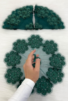 Yeşil Gelin Damat Mendili, İnci Detaylı Düğün Halay Nedime Söz Nişan Kına Sünnet Bride Mendil