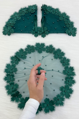 Yeşil Gelin Damat Mendili, İnci Detaylı Düğün Halay Nedime Söz Nişan Kına Sünnet Bride Mendil