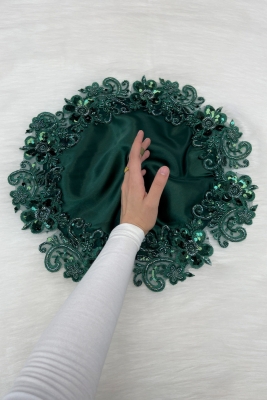 Yeşil Gelin Damat Mendili, Işıl Işıl Pul Ve Boncuk İşlemeli, Düğün Kına Sünnet Söz Nişan Halay