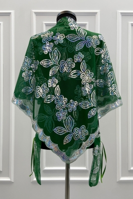 Yeşil Gelin Damat Sağdıç Nedime Kına Gecesi Asker Omuz Örtüsü Şalı Eldivenli Pullu Çiçek Motifli