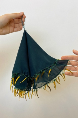 Yeşil Gelin Halay Mendili, Çift Katlı Şifon Kumaş Kılıç Pullu Mendil 50cm, Düğün Kına Sünnet Nişan