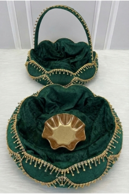 Yeşil Gelin Kına Gecesi Tepsi Sepet Takımı, Gold Parlak Taş Süslemeli, Nişan, Nikah, Düğün, Söz