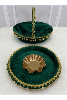 Yeşil Gelin Kına Gecesi Tepsi Ve Sepeti, Kadife, Gold Zilli Ve Pullu, Düğün, Sünnet, Nişan, Söz