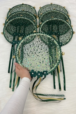 Yeşil Gelin Nedime Tefi, Çiçek Pul Payet Ve Parlak Taşlı, Düğün Kına Bride Sünnet Parti Defi 1 Adet