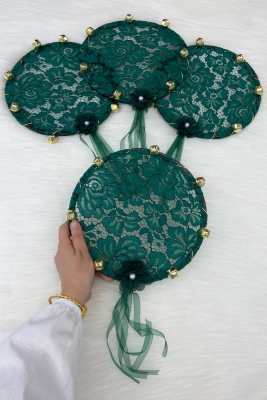 Yeşil Gelin Nedime Tefi Dantel, 3D Çiçek Süslemeli, Düğün Kına Gecesi Sünnet Bride To Be Defi 1 Adet