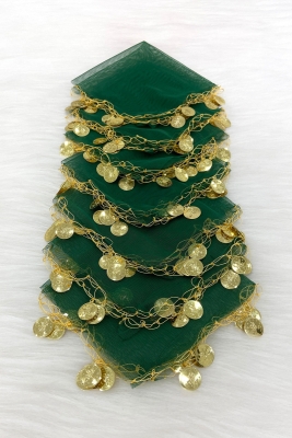 Yeşil Gold Pullu Tül Halay Mendili 1 Adet, Gelin Damat Düğün Kına Sünnet Söz Nişan Bride