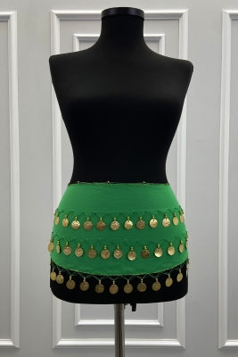 Yeşil Gold Şakira Oryantal Dansöz Dans Kemeri Pullu Zilli Kına Oyun Eğlence Düğün Shakira Kemer