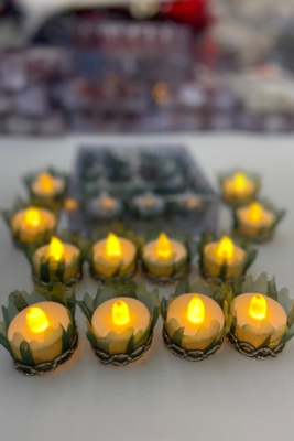 Yeşil Ledli Kına El Mumu, Düğün, Nedime, Bride, Sünnet, Led Işıklı, Tealight Mum Pilli 12 Adet