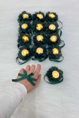 Yeşil Ledli Kına El Mumu, Düğün, Nedime, Bride, Sünnet, Led Işıklı, Tealight Mum Pilli 12 Adet
