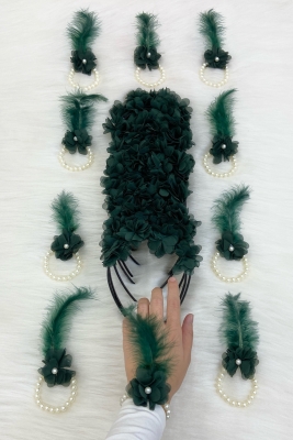 Yeşil Nedime Bilekliği 5 Adet, Nedime Tacı(Plastik) 5 Adet, Bekarlığa Veda Partisi, 10 Parça Set