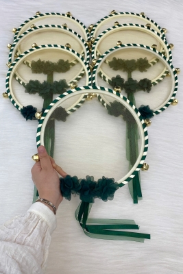 Yeşil Nedime Gelin Tefi, Çiçekli Düğün Kına Gecesi Sünnet Bekarlığa Veda Bride Defi Zilli 1 Adet