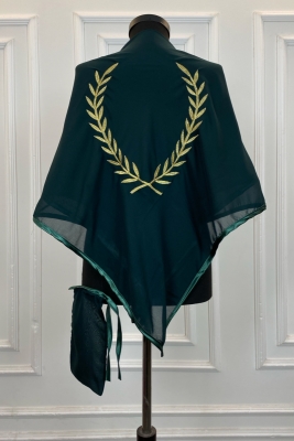 Yeşil Şifon Lüks Damat Omuz Örtüsü, Gold Dal Desen Nakışlı, Sağdıç Nedime Kına Asker Şalı Duvağı