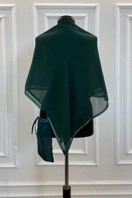 Yeşil Şifon Lüks Damat Omuz Örtüsü Şalı, Sade Model, Sağdıç Nedime Kına Asker Şalı Duvağı