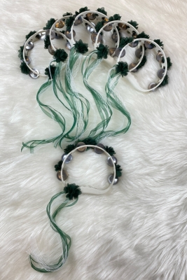 Yeşil Süslü Gelin Nedime Kına Gecesi Düğün Sünnet Tefi, Üç Boyut Lazer Çiçek Ve Kurdele Süslü 5 Adet