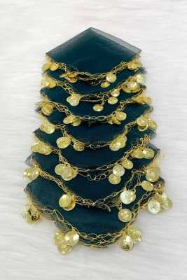 Zümrüt Gold Pullu Tül Halay Mendili 5 Adet, Gelin Damat Düğün Kına Sünnet Söz Nişan Bride