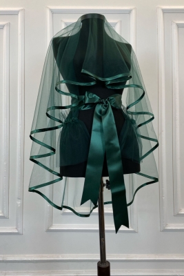 Zümrüt Yeşili Biyeli Gelin Duvak Seti. Kına Gecesi Duvağı Yüz Örtüsü Alı