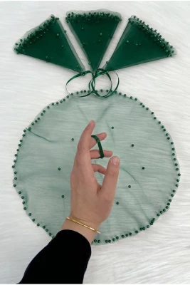 Zümrüt Yeşili Gelin Damat Mendili, İnci Süslemeli, Kına Halay Düğün Nedime Sünnet Söz Nişan Bride Parti, 1 Adet