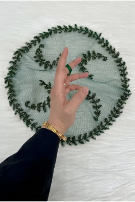 Zümrüt Yeşili Gelin Damat Mendili, Işıl Işıl Kristal Cam Boncuk Süslemeli, Kına Halay Düğün Nedime Sünnet Söz Nişan Bride Parti, 1 Adet