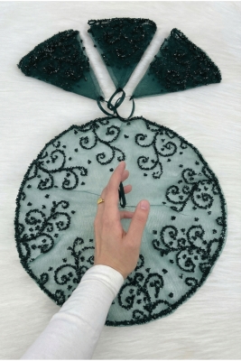 Zümrüt Yeşili Gelin Damat Mendili, Kristal Cam Boncuk, Kına Halay Düğün Nedime Sünnet Bride, 1 Adet