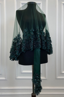 Zümrüt Yeşili Gelin Duvak Seti, Kına Duvağı, Vip Model