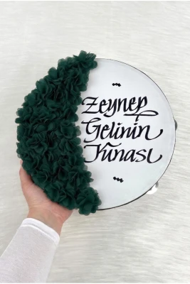Zümrüt Yeşili Gelin Tefi 30 Cm, Kaligrafi Ve Lazer Çiçek Süslemeli, Düğün Sünnet Kına Nedime Nikah Nişan Söz Bride Parti Bekarlığa Veda Partisi Gelin 