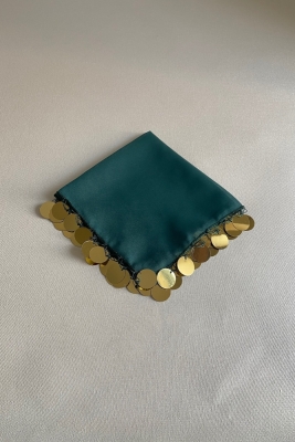 Zümrüt Yeşili Gold Lüks Şifon Düğün Nikah Mendili 1 Adet