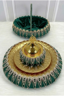 Zümrüt Yeşili Kına Gecesi Tepsi Sepet Gelin Takımı, Lüks Kadife Parlak Taş, Nişan Nikah Düğün Sünnet