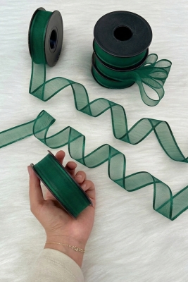 Zümrüt Yeşili Şifon Kurdele 2,5 cm 20 mt, Gelin, Damat, Bohça, Nişan, Çeyiz, Özel Gün, Hediye, Düğün