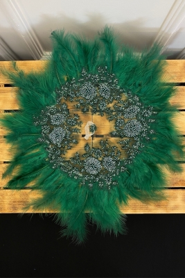 Zümrüt Yeşili Vip Lüks Gelin Mendili, Boncuk Inci Pul Detaylı Lüks Güpürlü